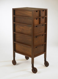 Mahogany Rolling Dresser with Turned Cocobolo Wheels Mahogany Rolling Dresser with Turned Cocobolo Wheels