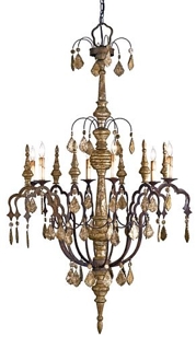 Wood and Iron Distressed Silver Leaf Chandelier