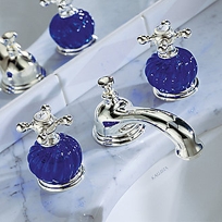 BACCARAT BAMBOUS BASIN SET, CROSS HANDLES, LESS CRYSTAL KNOBS